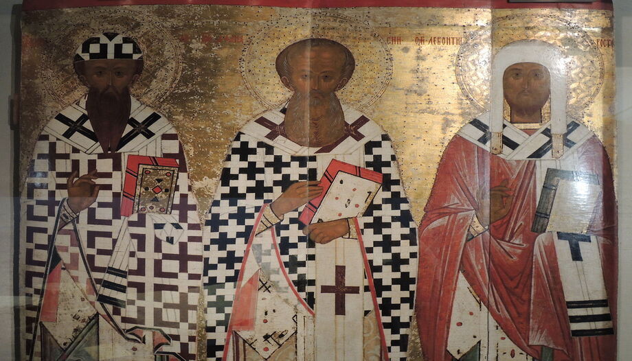 Santos Cirilo y Atanasio de Alejandría, con Leoncio de Rostov.